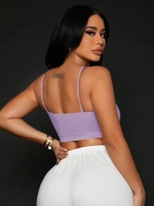 SHEIN SXY Criss Cross Letter Patched Crop Top - Lilac Purple - View 2