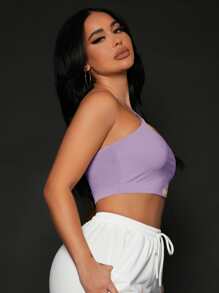 SHEIN SXY Criss Cross Letter Patched Crop Top - Lilac Purple - View 4