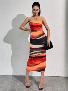 SHEIN SXY 撞色抹胸短款上衣和半身裙 - 彩色 - 查看 4