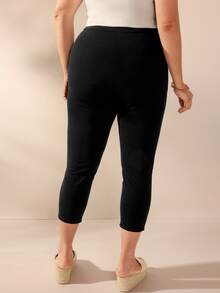 EMERY ROSE Plus High Waist Button Detail Skinny Trousers - Black - View 2