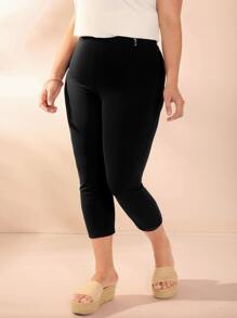 EMERY ROSE Plus High Waist Button Detail Skinny Trousers - Black - View 4