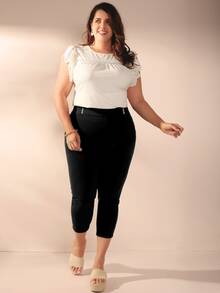 EMERY ROSE Plus High Waist Button Detail Skinny Trousers - Black - View 5