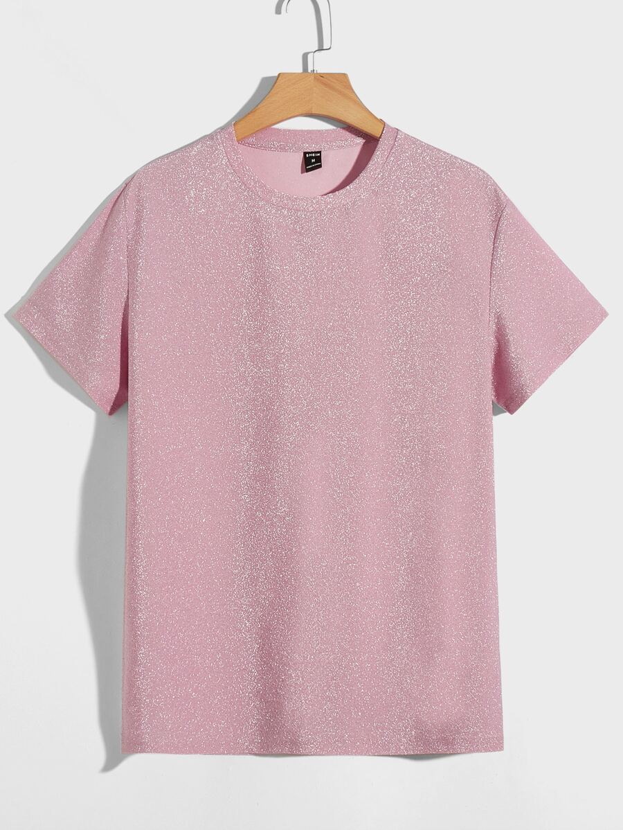 FeverCity Men Round Neck Glitter Tee - Dusty Pink - View 1