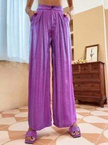 SHEIN Unity High Waist Wide Leg Pants - Purple - View 3