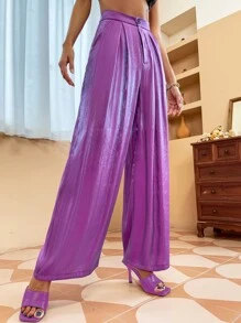 SHEIN Unity High Waist Wide Leg Pants - Purple - View 4