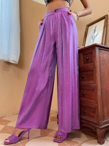 SHEIN Unity High Waist Wide Leg Pants - Purple - View 5