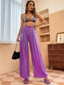 SHEIN Unity High Waist Wide Leg Pants - Purple - View 6