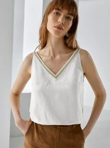 MOTF PREMIUM Top de tirantes de lino con diseño de cinta - Blanco - Ver 1