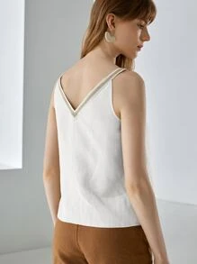 MOTF PREMIUM Top de tirantes de lino con diseño de cinta - Blanco - Ver 2