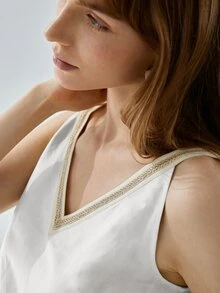 MOTF PREMIUM Top de tirantes de lino con diseño de cinta - Blanco - Ver 3