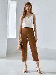 MOTF PREMIUM Top de tirantes de lino con diseño de cinta - Blanco - Ver 5