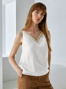 MOTF PREMIUM Top de tirantes de lino con diseño de cinta - Blanco - Ver 6