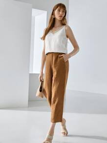 MOTF PREMIUM Top de tirantes de lino con diseño de cinta - Blanco - Ver 9