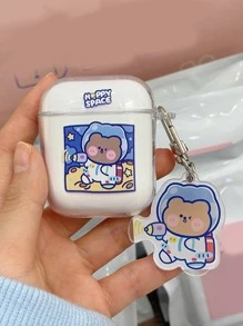 Vỏ móc khóa in hình gấu hoạt hình tương thích với AirPods - Trong sáng - Xem 1