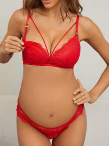 Maternity Contrast Lace Nursing Lingerie Set - Red - View 4