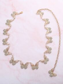 1 pieza Cinturón ajustable de mujer con decoración de mariposa de metal dorado y rhinestones, adecuado para uso diario casual, regalo ideal para la novia