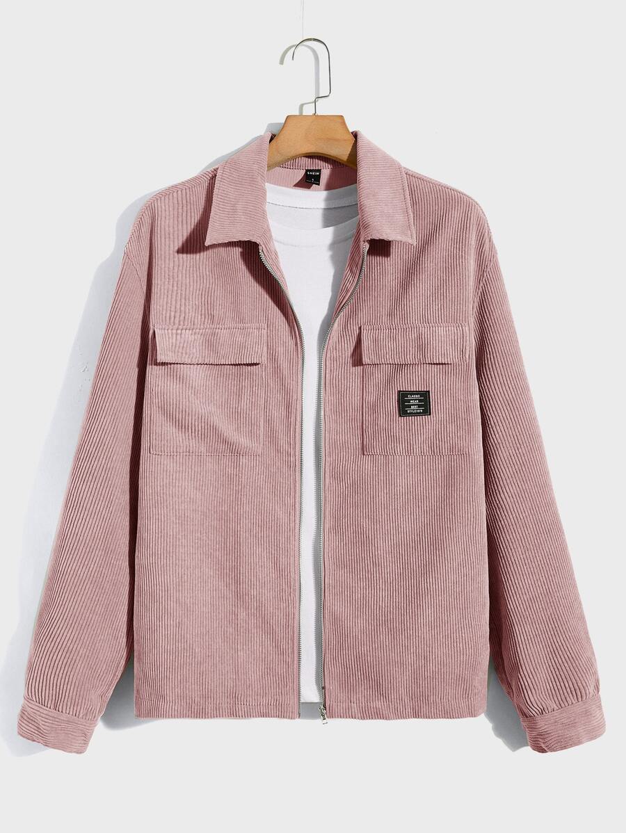 Manfinity RebelGame Loose Men's Flap Pocket Patchwork Zipper Jacket - Dusty Pink - View 1