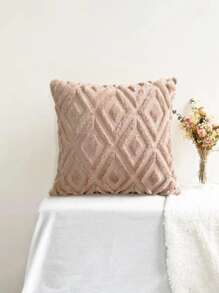 1pc Tufted Geometric Cushion Cover Without Filler, Modern Polyester Throw Pillowcase For Home Decor - Khaki - View 3