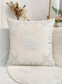 1pc Flower Embroidered Cushion Cover, Polyester Throw Pillow Case For Home Sofa, Pillow Insert Not Include - Beige - View 1