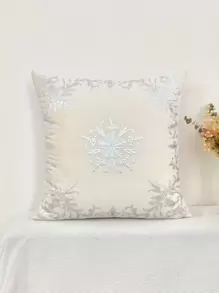 1pc Flower Embroidered Cushion Cover, Polyester Throw Pillow Case For Home Sofa, Pillow Insert Not Include - Beige - View 3