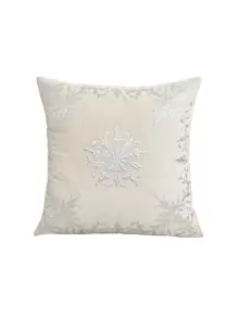 1pc Flower Embroidered Cushion Cover, Polyester Throw Pillow Case For Home Sofa, Pillow Insert Not Include - Beige - View 4