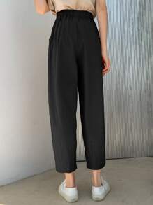 DAZY 高腰褶饰锥形裤，教师裤秋季 - 黑色 - 查看 2