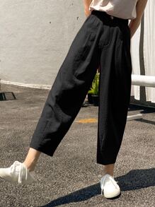 DAZY 高腰褶饰锥形裤，教师裤秋季 - 黑色 - 查看 3