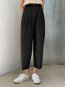 DAZY 高腰褶饰锥形裤，教师裤秋季 - 黑色 - 查看 5