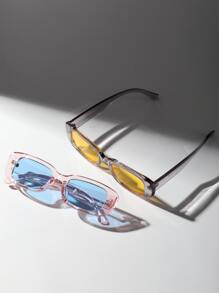 Bộ 2 chiếc kính râm cặp đôi thời trang, màu huỳnh quang cho nam và nữ, màu thạch khoa học viễn tưởng không chính thống thích hợp cho kỳ nghỉ hè theo phong cách thiên niên kỷ, phong cách INS hình bầu dục nhỏ, khung vuông nhỏ cổ điển Y2K Hip Hop Rock với bản lề kim loại nâng cao, kính râm ngày lễ - Nhiều màu - Xem 2