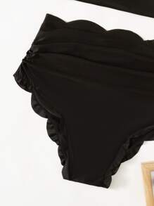 SHEIN Maternity Plus Scallop Trim Ruched High Waist Bikini Swimsuit - Black - View 3