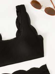 SHEIN Maternity Plus Scallop Trim Ruched High Waist Bikini Swimsuit - Black - View 5