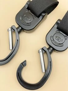 2pcs Cartoon Bear Decor Baby Stroller Hanging Hook - Black - View 4