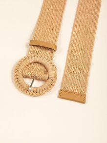 1 件女士圆形带扣波西米亚风草编腰带，适合度假夏季、学校秋季、秋季、万圣节 - 駝色 - 查看 3