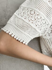 DAZY Polo領網眼針織上衣 - 杏色 - 查看 7