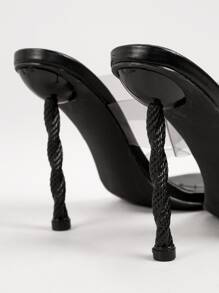 Tacones delgados de moda PVC de punta abierta sin cordones - Negro - Ver 4