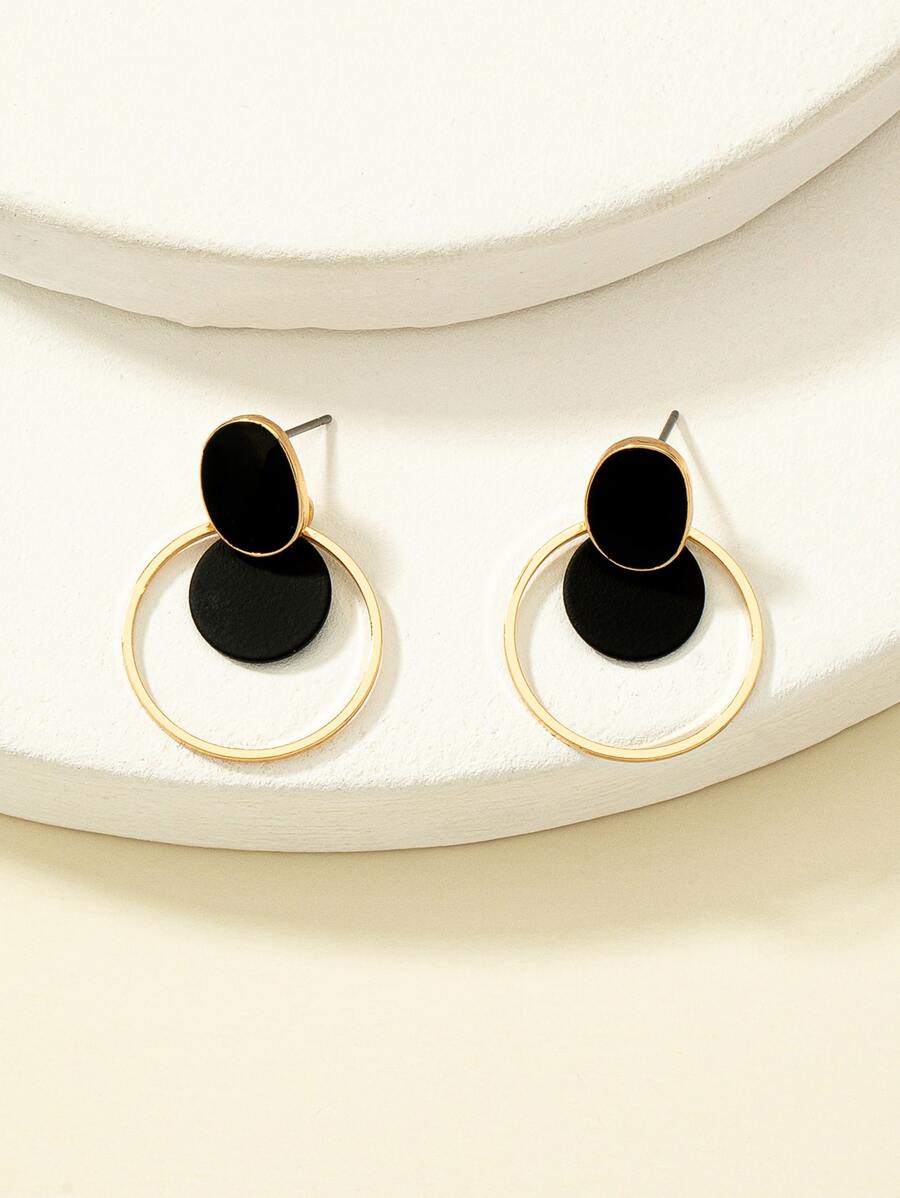 Pendientes largos redondos - Negro - Ver 1