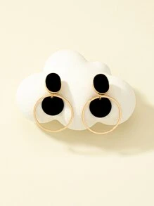 Pendientes largos redondos - Negro - Ver 2