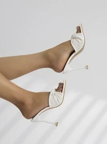 Giày sandal cao gót mũi vuông màu đen dập nổi thoải mái dành cho nữ mùa xuân/hè, kiểu dáng đơn giản thanh lịch, thích hợp cho buổi tối, đám cưới và tiệc tùng. - trắng - Xem 4