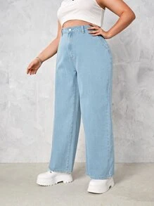 CovetEZ Plus High Waist Slant Pocket Jeans - Light Wash - View 4