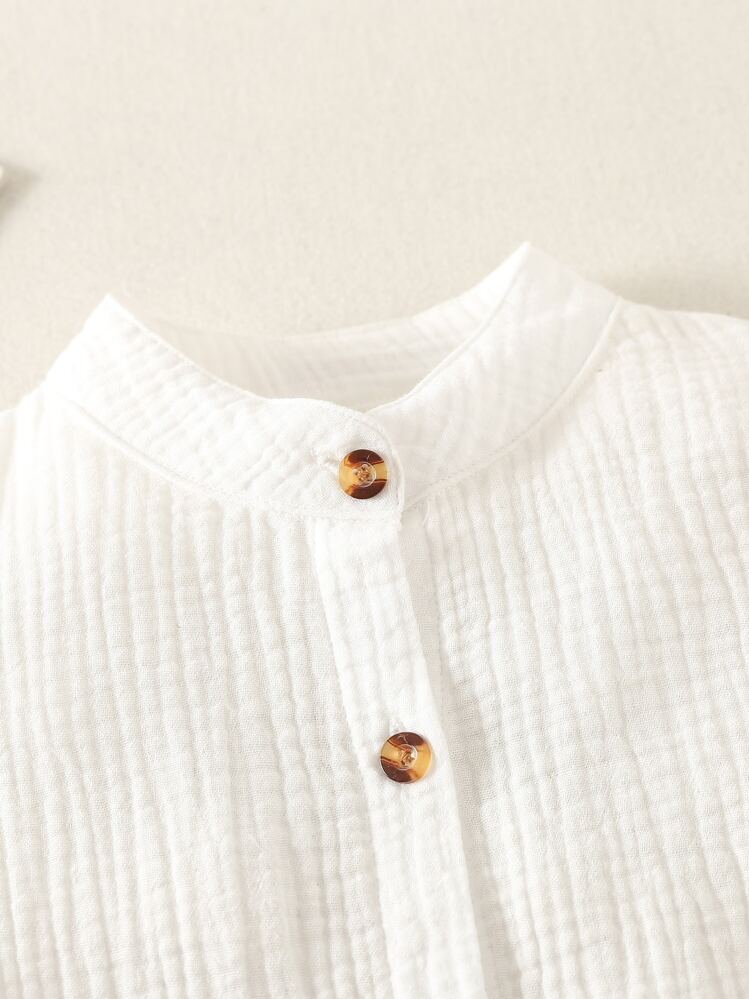 Young Boy Button Front Textured Shirt Chic Outfits For Autumn/Winter - Beige - View 6