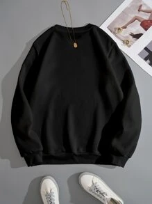 SHEIN EZwear Áo nỉ Hình vẽ trừu tượng Và Đồ họa Khẩu hiệu Lót nhiệt - màu đen - Xem 2