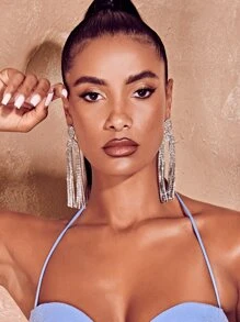 SHEIN SXY 水鑽流蘇耳墜 - 銀色 - 查看 6