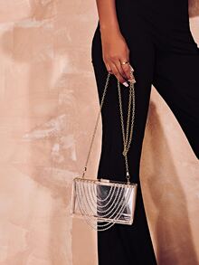 Bolso caja transparente con diseño de diamante de imitación - transparente - Ver 6