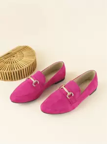 Women Faux Suede Metal Decor Loafers, Fashion Outdoor Flats - Hot Pink - View 2