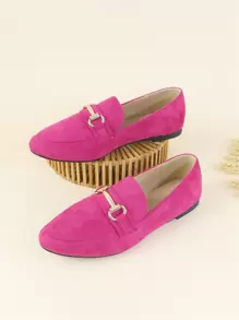 Women Faux Suede Metal Decor Loafers, Fashion Outdoor Flats - Hot Pink - View 3