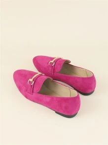Women Faux Suede Metal Decor Loafers, Fashion Outdoor Flats - Hot Pink - View 4