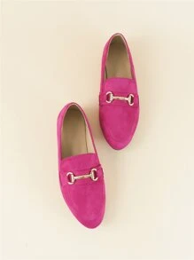 Women Faux Suede Metal Decor Loafers, Fashion Outdoor Flats - Hot Pink - View 5