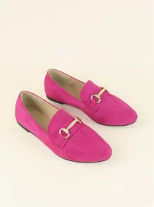 Women Faux Suede Metal Decor Loafers, Fashion Outdoor Flats - Hot Pink - View 8