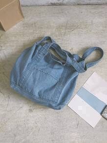 Bolsa de compras de gran capacidad mezclilla - Celeste - Ver 3