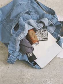 Bolsa de compras de gran capacidad mezclilla - Celeste - Ver 4